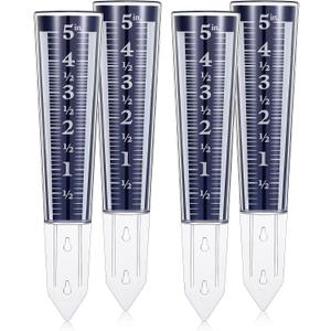 Yexiya 4 Pcs 5 Inch Capacity Rain Gauge Outdoor Easy to Read Acrylic Rain Gauges Measure and Monitor Precipitation Magnifying Scale and Numbers for Garden Yard Field Lawn (Blue)