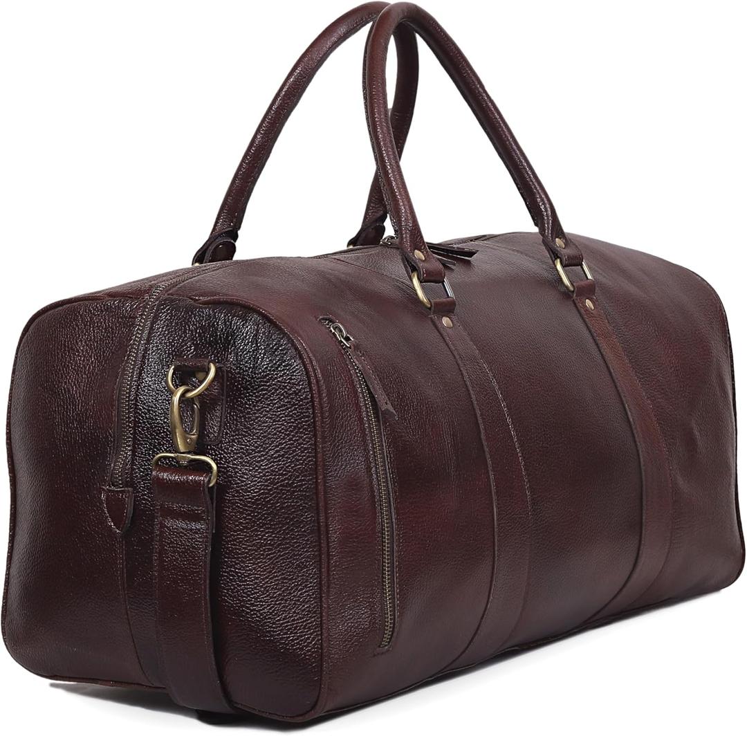 Leather Farm Travel Duffel Bags for Men & Women - Premium 21" Mens Weekender Overnight Leather Gym Bag, Carry-On Luggage with Spacious Compartments, Stylish Duffel Bag for Aeroplane, Sports & Trips