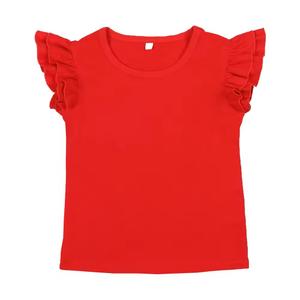 Summer 95% Cotton Clothes Flutter Sleeve Cute Baby Tops Toddlers T Shirt Pink Custom Kids Girl t Shirts, 3-4T, Red
