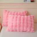 LIFEREVO Pack of 2 Fluffy Faux Rabbit Fur Pillowcases, Elegant Cute Plush Shaggy Bubble Bed Pillow Cases Standard Size with Zipper Closure, Home Decorative Furry Fuzzy Long Pillow Shams 20x26, Pink