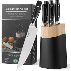 6-Piece Knife Block SetsStainless Steel Kitchen Knife Set with Block  High Carbon Black Knives, Dishwasher SafeHoliday Gift (large)