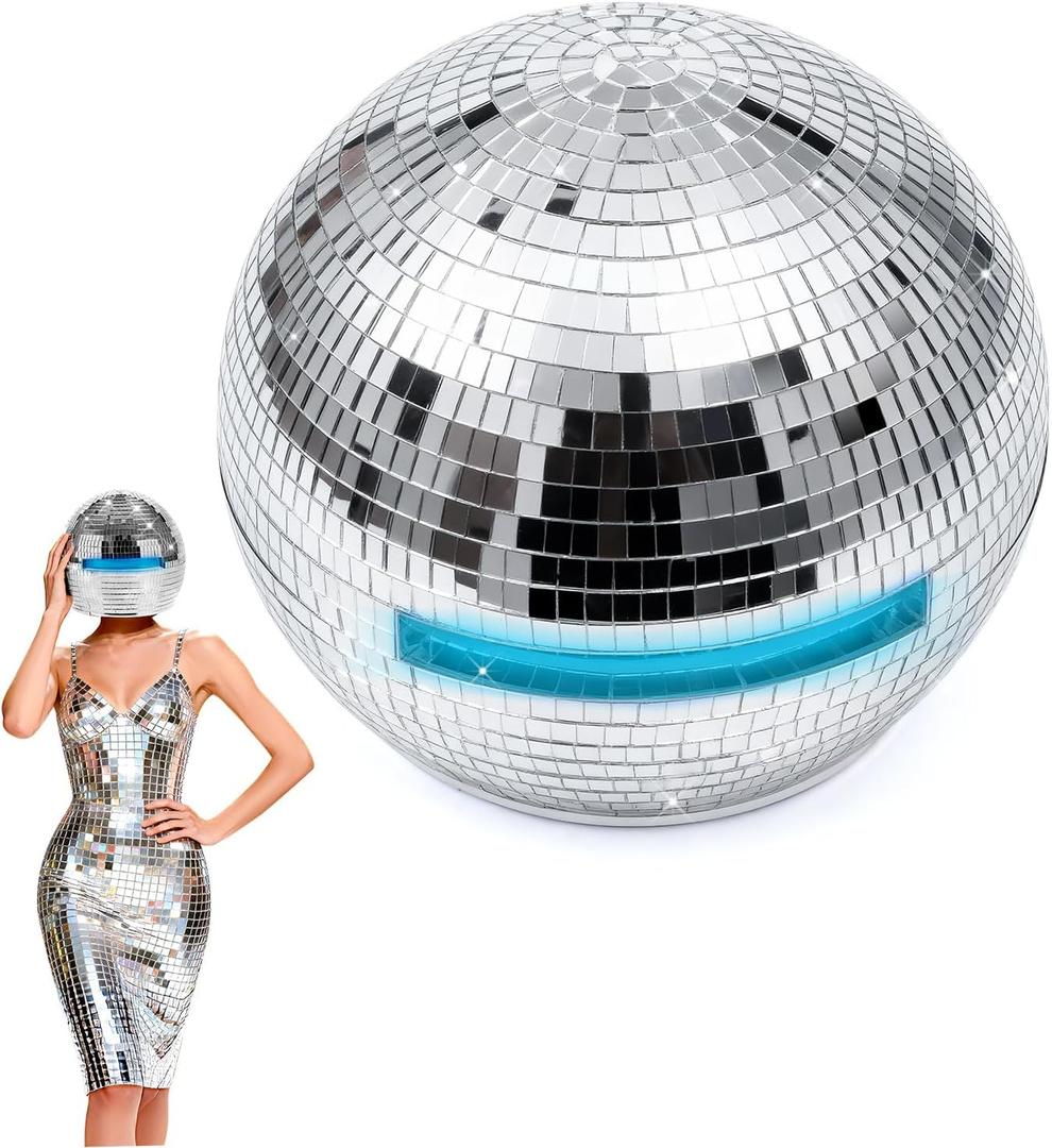 11.8 In Disco Ball Helmet, Silver Glitter Ball Hat, Sparkling Disco Party Decorations, Multicolored Reflective Mirror Glass Costume for Celebration Party Accessory Bar Nightclub DJ Cosplay