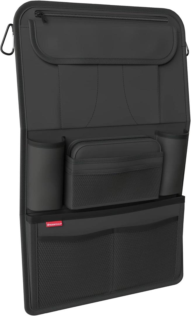 car seat organizer with integrated tablet holder - Reinforced back - with extra pen pocket - for business and children - Designed in Germany (Black)