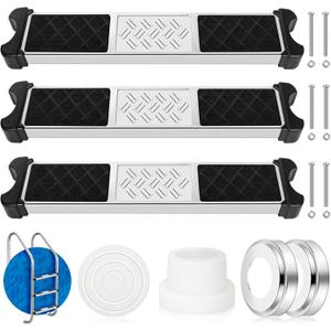 3Pcs Stainless Steel Pool Ladder Steps Replacement with Pool Ladder Escutcheon & Pool Ladder Bumpers 1.9 Inch Non Slip Swimming Pool Ladder Rung Step with Bolts for Inground and Above Ground Pools