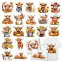 6 x JarThenaAMCS 19 Sheets Highland Cow Iron on Stickers Sunflower Inspirational Heat Transfer Decals Encouraging Cattle Printed HTV Crafts Vinyl for Clothing T-Shirts Fabric Patches DIY