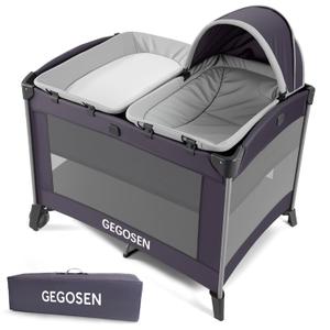 Portable Baby Playard 4 in 1 Design, Foldable Baby Playpen with Removable Bassinet, Canopy and Changing Table, Infant Playrad, Nursery Center Travel Crib