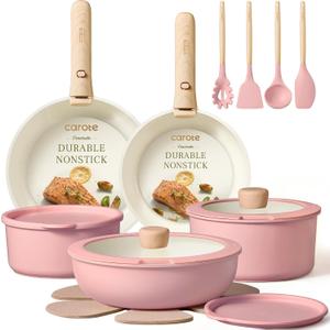 CAROTE Pots and Pans Set, Nonstick Cookware Set Detachable Handle, 19pcs Induction Kitchen Cookware Sets Non Stick with Removable Handle, RV Cookware Set, Oven Safe, Pink, Mothers Day Gifts, 19 Piece