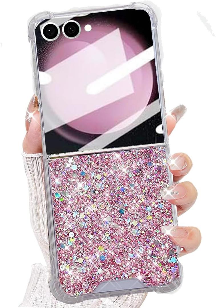 AuroiCYY for Samsung Galaxy Z Flip 7 5G Glitter Case, Bling Shiny Sparkle Sequin for Girls Women Cute Soft Silicone 4 Corners Shockproof Cover Protective Phone Case for Samsung Z Flip 7 5G (Pink)