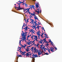 BTFBM Women's Boho Summer Dresses Short Sleeve Floral Print Smocked Tie Back Tiered A-Line Flowy Cruise Vacation Dress XXL