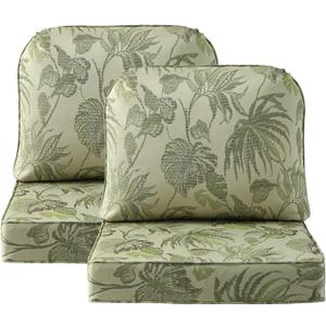 Outdoor Cushions for Patio Furniture Set of 2, 24"x24" Water Repellent Chair Cushions Removable Seat Bottom & Back Cushion Covers for Chair, Sofa, Couch, Dark Green Vine