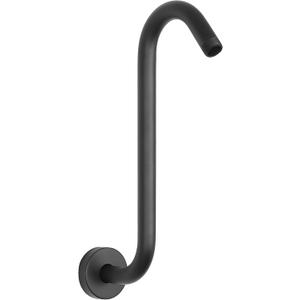 HarJue S Shaped Shower Arm, High Rise Shower Head Extension Pipe Standard 1/2" Connection with Flange, Awesome Shower Experience-Stainless Steel Bathroom Accessory(13 Inch S Shape, Matte Black)