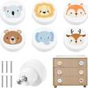 6Pack White Wooden Animal Pattern Drawer Knobs Round Shape Animal Drawer Pulls Cute Dresser Knobs Cabinets Knobs Pulls with Screws for Cabinets,Closet, Wardrobe Children's Room