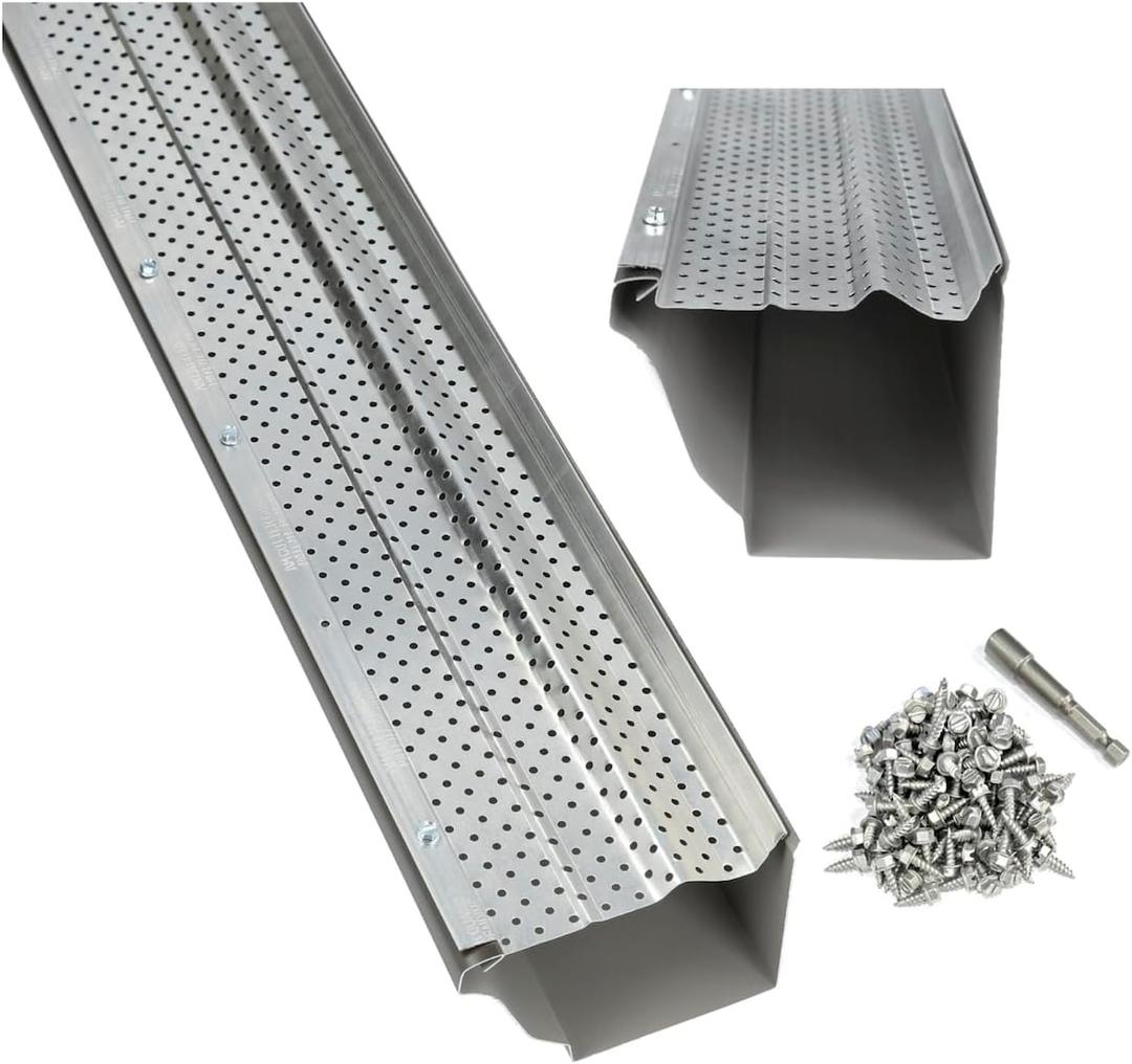 A-M Gutter Guard - Aluminum 5" (50 Feet, Mill Finish) with 100-1/2" #8 Stainless Steel Zip Screws - Includes 1/4" Magnetic Hex Driver