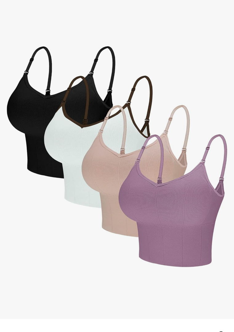 Eleplus 4 Pieces Comfy Cami Bra for Women Crop Top Yoga Bralette Longline Padded Lounge Bra Pack of 4, Size L