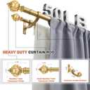 Double Curtain Rods for Windows 72 to 144 Inches, 1 Inch Front and 5/8 Inch Back Heavy Duty Double Curtain Rod, Double Drapery Rod with Stacking Tower Translucent Finials and Aluminum Bracket, Gold
