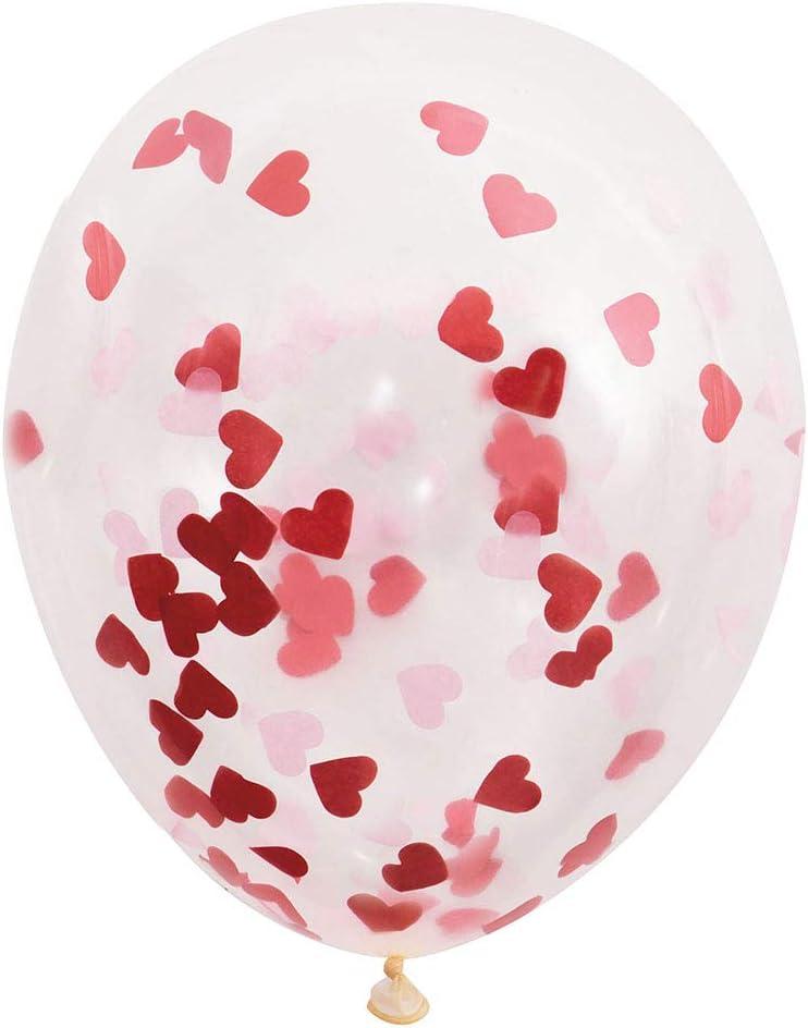 Clear Latex Balloons With Pre-Filled Heart-Shaped Confetti, 16" (5 Pcs.) - Vibrant Design, Perfect for Weddings, Birthdays, Valentines Day, Events, & Celebrations