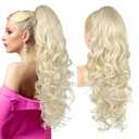 REECHO Ponytail Extension, 24" Claw Clip in Long Curly Wavy Ponytail Hair Extension Jaw Clip on Pony Tails Hairpiece for Women - Light Blonde