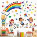 decalmile Rainbow Reading Corner Wall Decals Handprint Educational Quotes Reading Gives You Wings Wall Stickers Kids Playroom School Library Classroom Wall Decor
