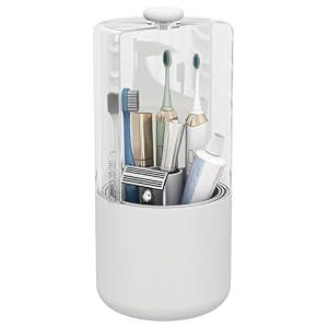YOOLENS Toothbrush Holder with Cover 360 Rotating 4 Compartments Bathroom Toothpaste Electric Toothbrush Organizer, White