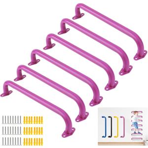 BiJun17 inch Metal Playground Handles,Monkey Bars Indoor Heavy Duty Ceiling Grab Bars for Indoor Outdoor Playgrounds Climbing Frames,Treehouses,and Wall ladders (Pink Set of 6)