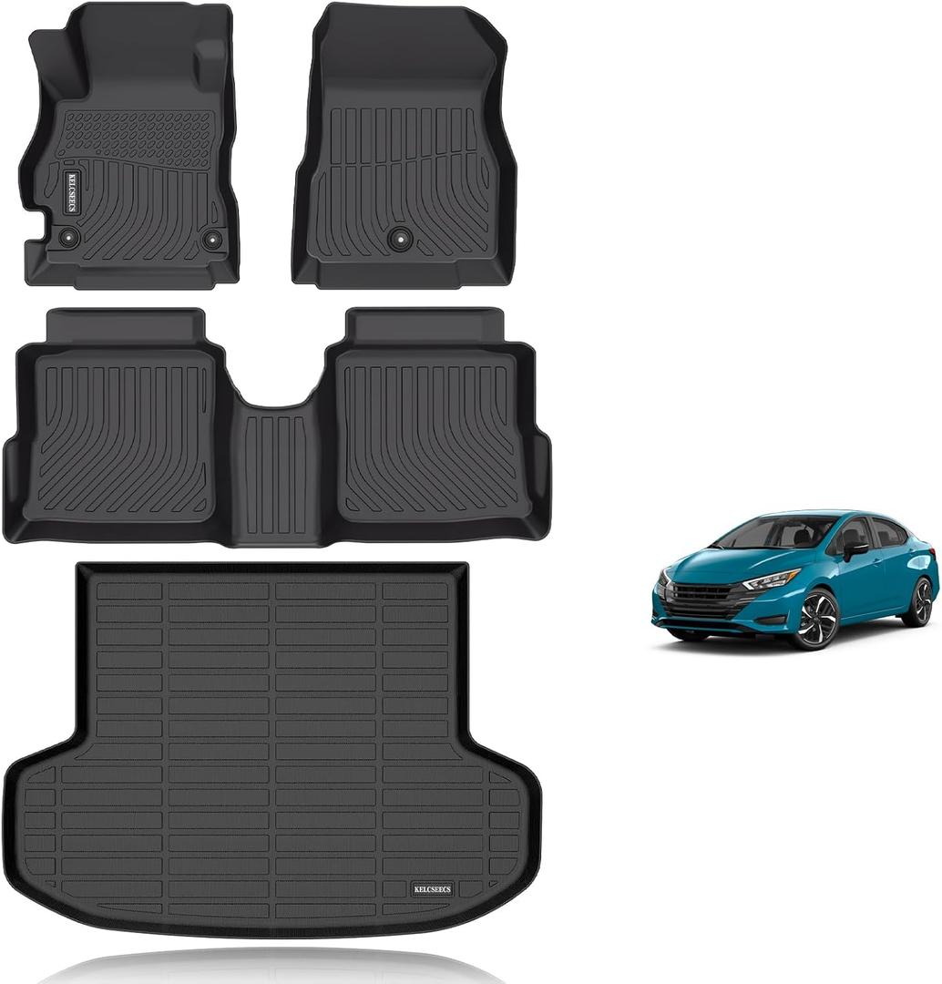 KELCSEECS Floor Mats & Cargo Liner Custom for 2020-2025 Nissan Versa All Weather Protection TPE Floor Liners Front& Rear Row Full Set Nissan Versa Accessories Black