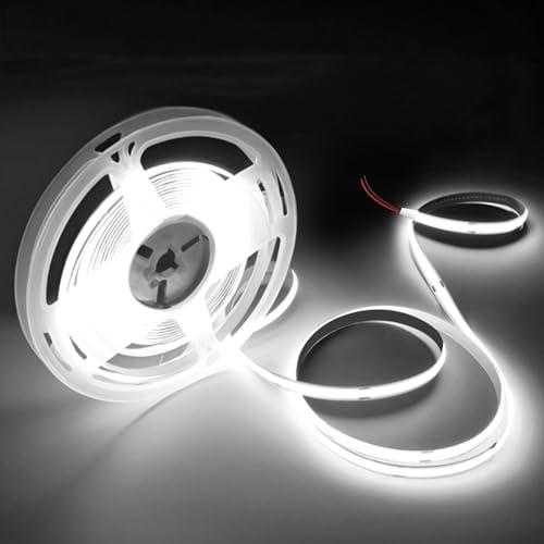 VOEWT COB LED Strip Lights Daylight White 6000K, 16.4ft 12V High CRI 95Ra+ Super Bright, Flexible Tape Lights for Bedroom, Mirror, Kitchen Cabinet, Living Room(Power Supply Not Included)
