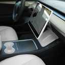 TOPABYTE 3PCS Center Console Accessories for Tesla Model Y 2021-2024 and Model 3 2021-2023 Cup Holder Insert, Screen Edge Protector Frame, Silicone Wireless Charger Mat, White