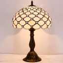 WERFACTORY Tiffany Lamp Cream Amber Stained Glass Bead Table Lamp Desk Bedside Reading Light 12X12X18 Inches Deco Bedroom Living Room Home Office S005 Series