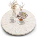 Large 16 Inch Mother of Pearl Lazy Susan for Table Top, Rotating Turntable Organizer Centerpiece Wood Round Spinning Tray for Countertop Kitchen Dining Housewarming Gift (Cream Sunlight)