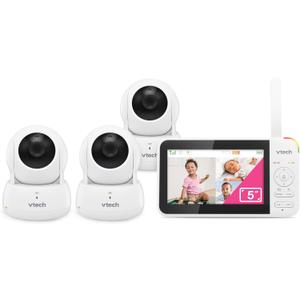 VTech VM924-3 5" Pan Tilt Zoom Video Baby Monitor with 3 Cameras No WiFi, 17Hr Battery, 1000ft Range, Night Vision & Lullabies Ideal for New Parents