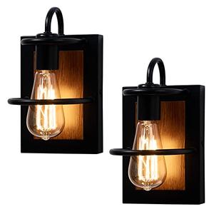 Farmhouse Wall Sconces Lamp Set of Two,Modern Industrial Wall Sconces Lighting Indoor with E26 Base Faux-Wood Color Matte Black Finish,Vintage Wall Mount Light Fixture for Bedroom Living Room Stairway - Amazon.com