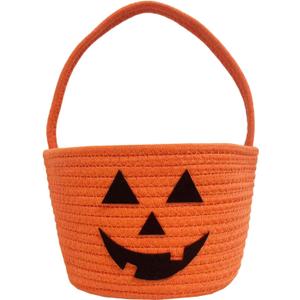 USIX Halloween Decor Basket, Halloween Candy Storage Server, Trick or Treat Woven Pumpkin Candy, Boo Spooky Baskets, Jack O Lantern Baskets for Candies Storage Gift Baskets (Orange)