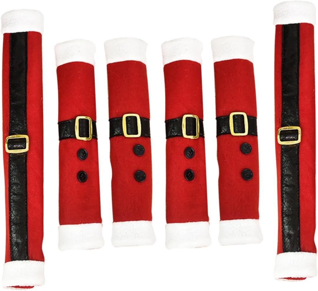 SOLUSTRE 6pcs Christmas Handle Covers Decorative Refrigerator Microwave Oven Gloves Cartoon Style Kitchen Accessory for Holiday Home Decor