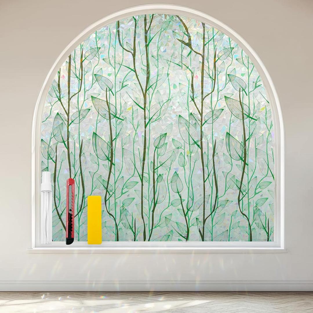 QHY Sunshine Window Privacy Film with Installation Tools Home Decorative Colored Glass Window Stickers Reusable electrostatic Window Stickers (Green Plants, 35.4 * 78.7 in)(10pcs)