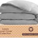 Organic Cotton Duvet Cover Twin/Twin XL  Cloud Grey  GOTS Certified  Soft & Smooth Sateen Weave  Secure Fit with Corner Ties & Envelope Closure  Premium Bedding  Machine Washable  Tissaj