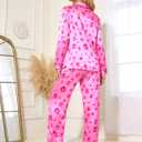 Womens Satin Pajama Set 2 Piece Silk Long Sleeve Pjs Soft Button Down Loungewear Sleepwear, XL