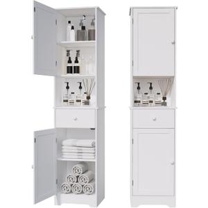 Tall Bathroom Cabinet, Storage Cabinet with 2 Doors & 2Drawer, with Adjustable Shelve, for Bathrooms, Kitchens, Entrances, Bedrooms White Tall Bathroom Cabinet, Storage Cabinet with 2 Doors & 2Drawer, with Adjustable Shelve, for Bathrooms, Kitchens, Entrances, Bedrooms White