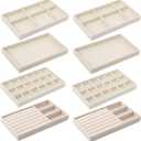 Inbagi 8 Pcs Small Velvet Jewelry Trays Stackable Drawers Organizer Inserts Divided Display Trays for Earring Ring Necklace, Beige