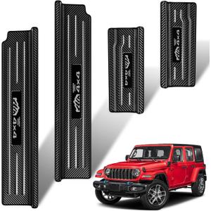 4PCS Door Sill Guards for Jeep Wrangler 2018-2025 JL JLU & 2020-2025 Gladiator JT Accessories, Stainless Steel Door Sill Protector,Unlimited Sport Sahara Rubicon 4 Door (Carbon Fiber)