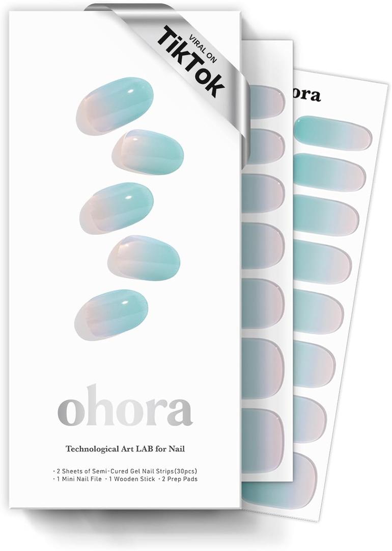 ohora Semi Cured Gel Nail Strips (N Soap Bubble) - Works with Any Lamps, Salon-Quality, Long Lasting, Easy to Apply & Remove