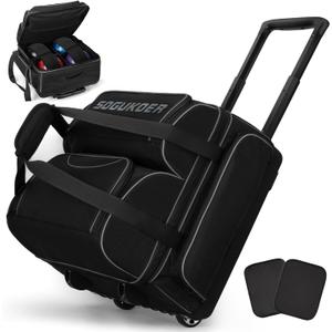 4 Ball Bowling Bag with Wheels, Integrated Main Compartment,900D Heavy Duty Bowling Roller Bag with Shoe Compartment, Telescoping Handle, Multiple Accessory Pockets for League Tournament Travel