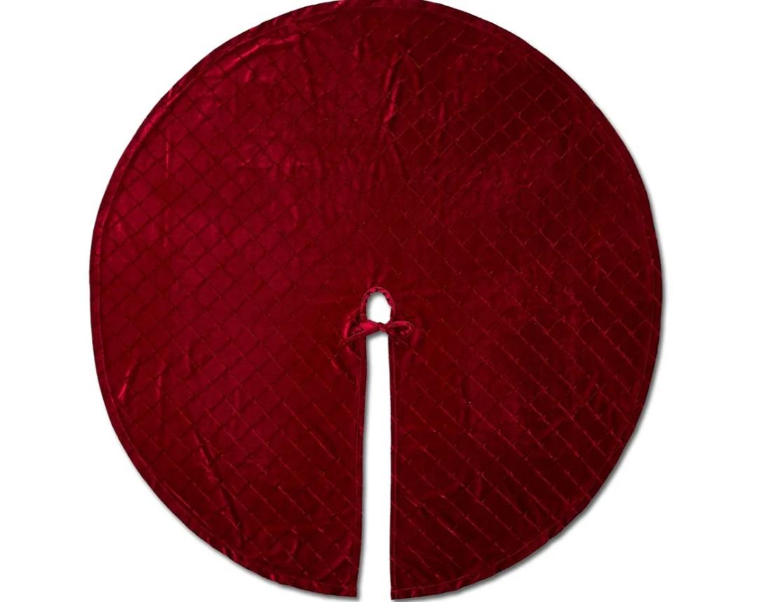 48-Inch Red Velvet Christmas Tree Skirt – Ruffled Holiday Tree Skirt for 6ft to 7.5ft Trees, Vintage Style Christmas Tree Base Cover, Soft Tree Skirt for Home & Gift Décor