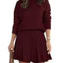 COCCKO 2 Piece Skirt Sets for Women Spring Fashion 2026 Flowy Pleated Mini Skirts and Turtleneck Long Sleeve Basic Sweaters M
