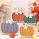 Leinuosen 4 Pcs Thanksgiving Fall Pumpkin Decoration Wooden Tabletop Signs Pumpkin of 4 Size, Autumn Table Centerpieces Season Tray Decor for Halloween Harvest Home Room Decoration(Earthy Colors)