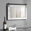 COGOOD Farmhouse Barn Door Mirror - 25 x 18 Rustic Wood Framed Decrative Mirror for Bathroom, Living Room, Entryway Wall Decor (White)