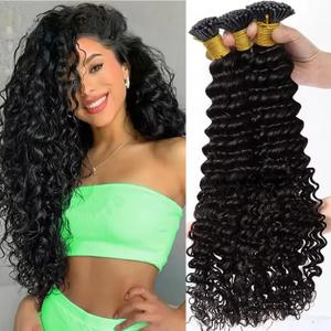 Deep Wave I Tip Hair Extensions 50strands 50 Grams Natural Black #1B Pre Bonded Tip Hair Extensions Human Hair Cold Fusion Invisible Curly I Tips 26in