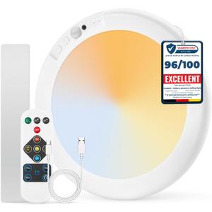 Combuh Battery Operated Shower Light Waterproof Inside, Rechargeable Motion Sensor Ceiling Lights Battery Powered with Remote, No Wiring Magnetic Cordless LED Overhead Lighting for Closet Hallway (1Pack, 3CCT-Round)