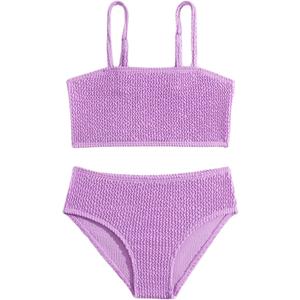 WDIRARA Girl's Smocked Bikini Set Spaghetti Strap Swimsuit Two Piece Bathing Suit (4Y)