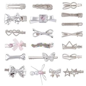 20Pcs Metal Heart Hair Clips Aesthetic Hair Barrettes with Iron Alligator Star Bow Alloy Silver Elegant Decorative Headwear Bobby Pins Accessories for Long Short Party Hairstyle DIY Decor
