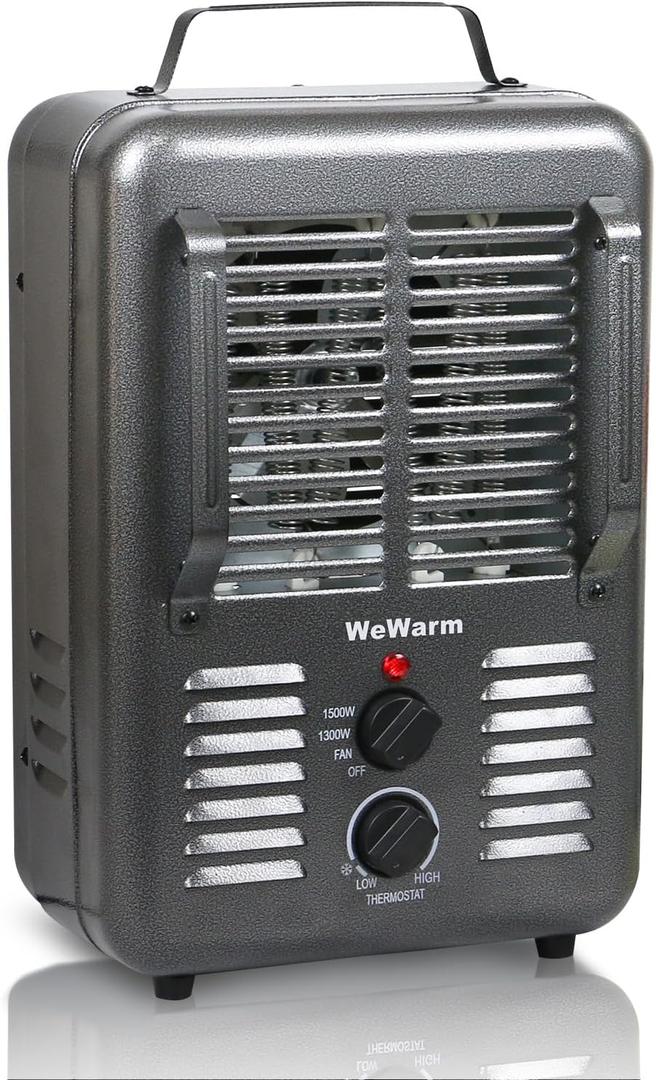 Milkhouse Space Heater 1300W/1500W Electric Heater with Overheat and Tip-Over Safety Shutoff Thermostat Manual Control for Home Workplace Gray